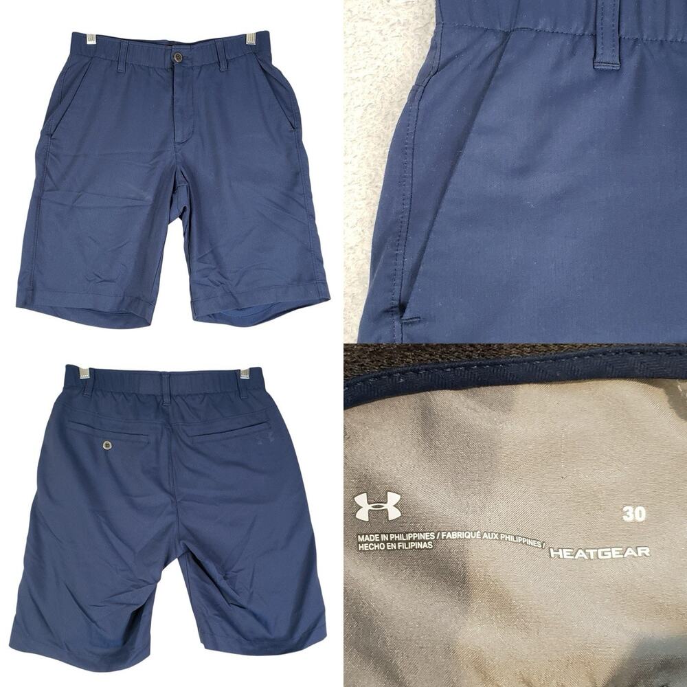 Under Armour Shorts UA Mens Size 30 Chino Navy Blue Heat Gear Flat Front